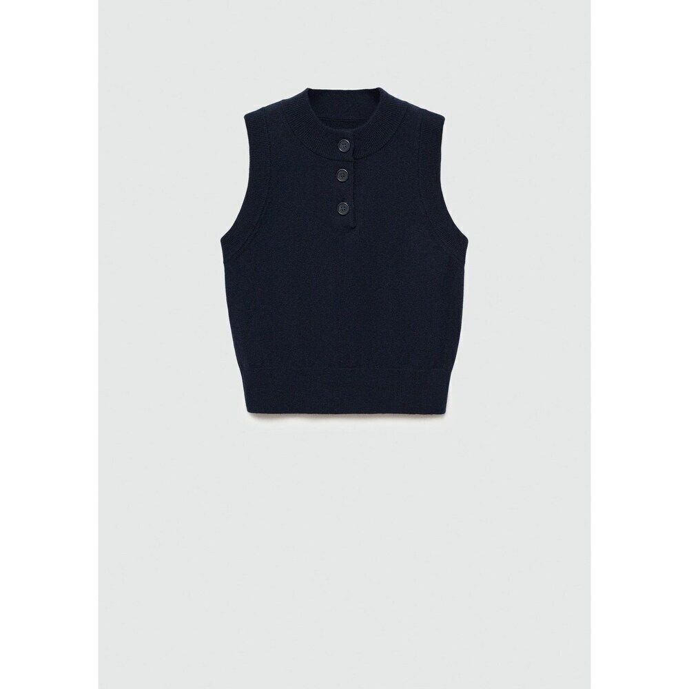 MANGO - Knitted vest with button collar dark navy - XS - Woman
